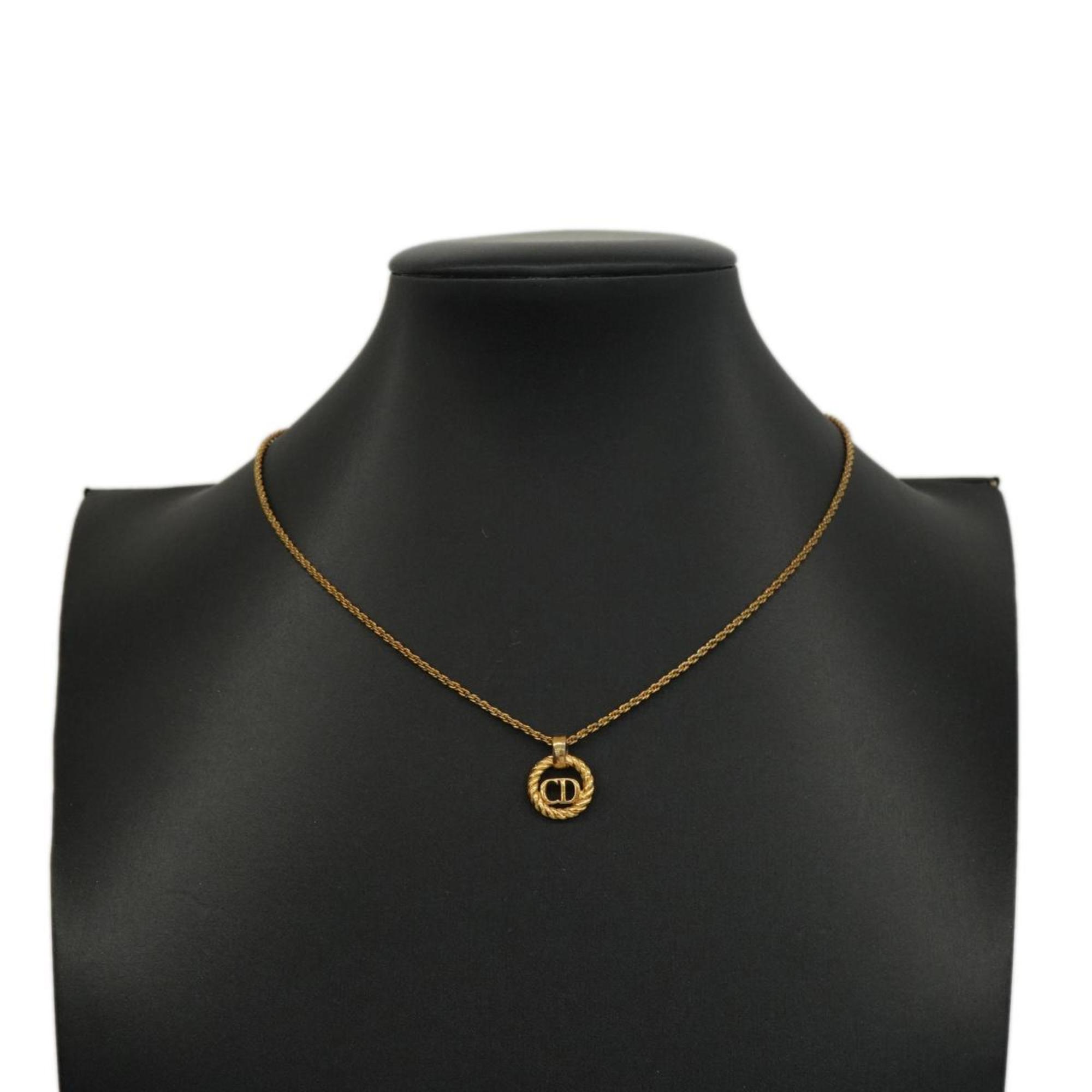 Christian Dior Necklace CD Circle GP Plated Gold Women's