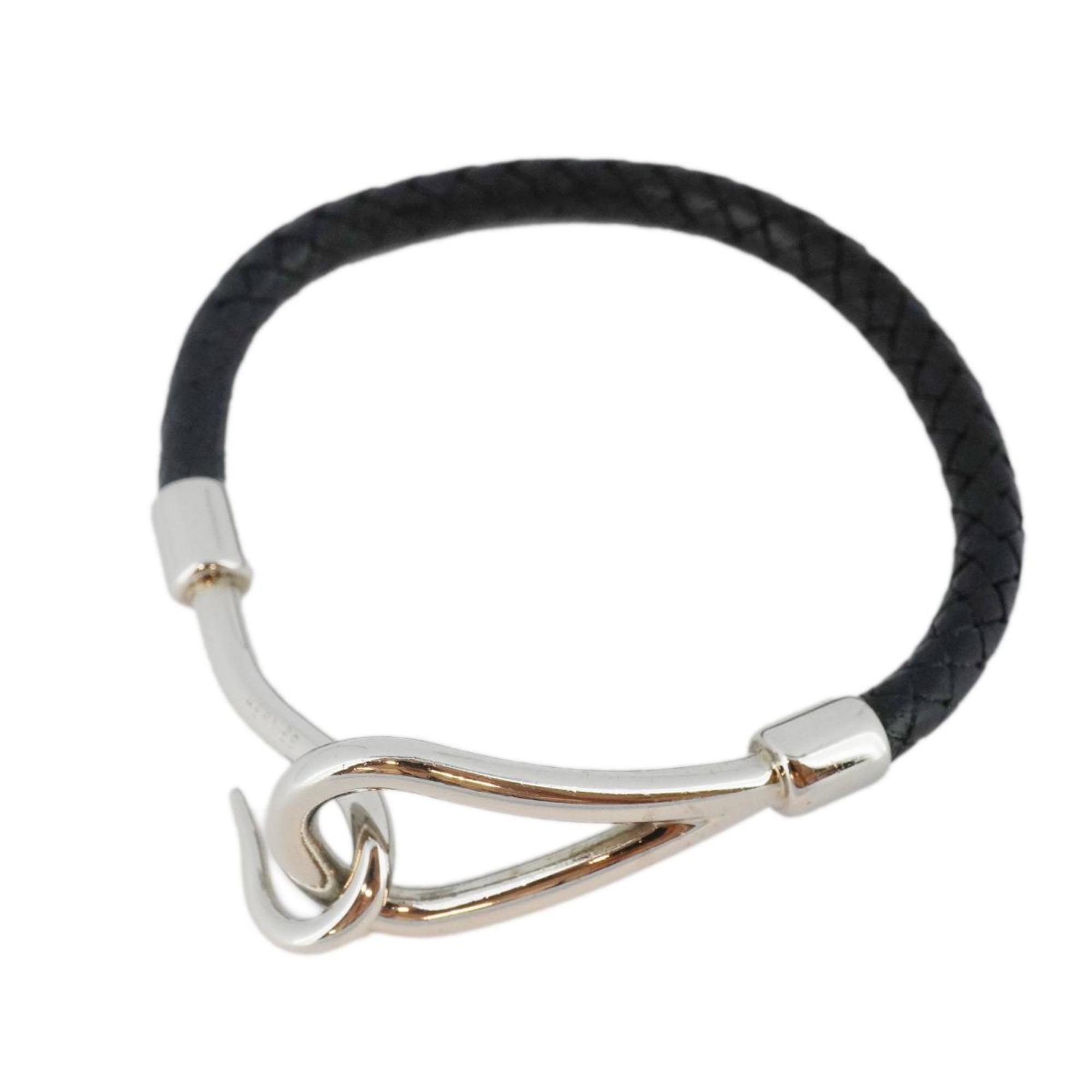 Hermes Bracelet Jumbo Hook Metal Material Leather Silver Black Women's