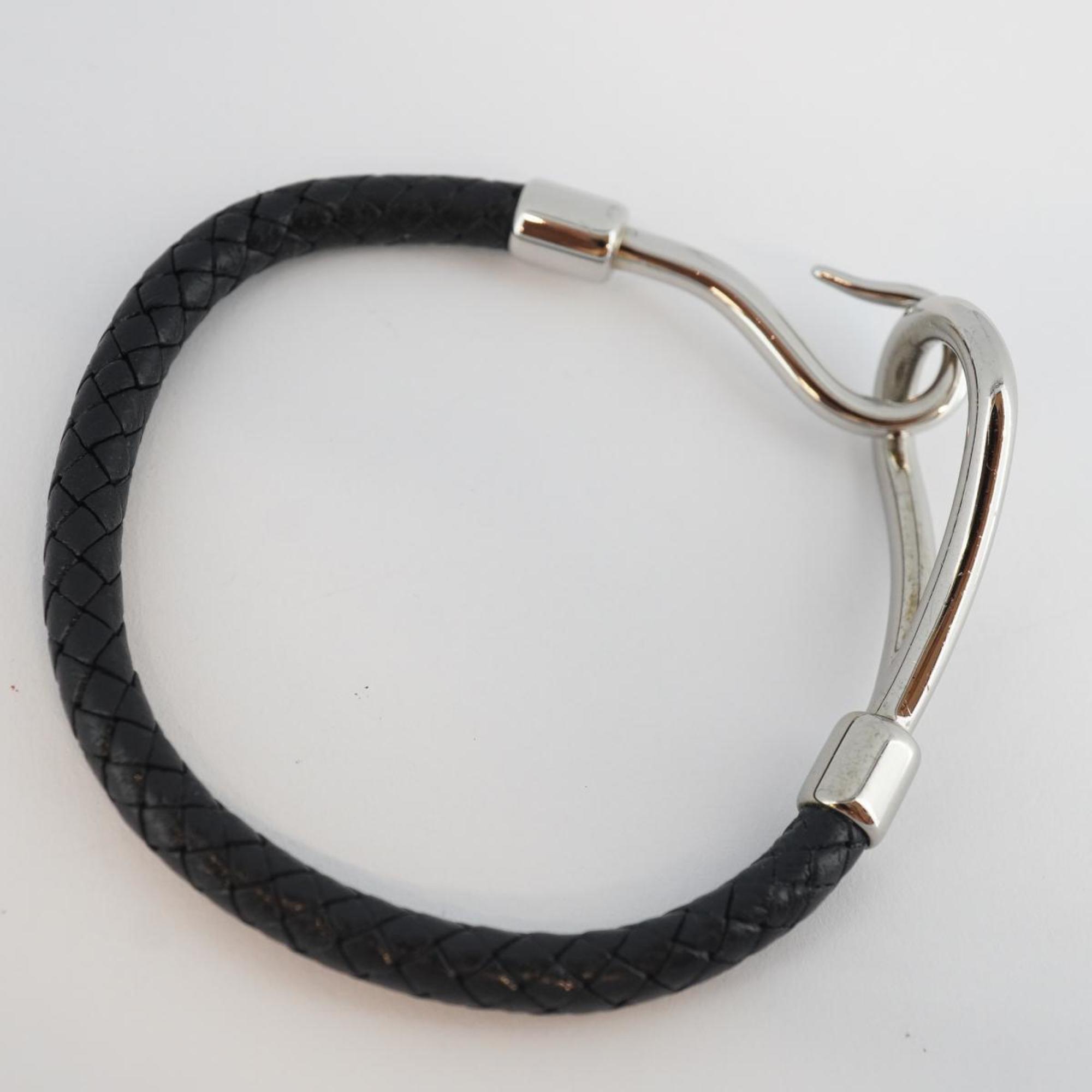 Hermes Bracelet Jumbo Hook Metal Material Leather Silver Black Women's