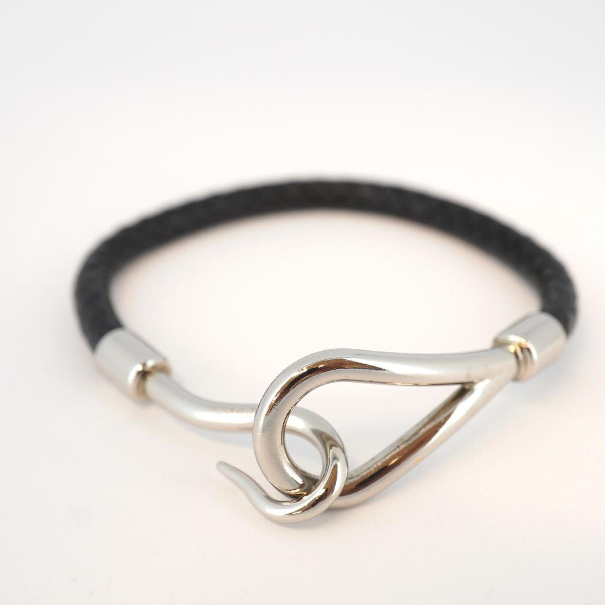 Hermes Bracelet Jumbo Hook Metal Material Leather Silver Black Women's