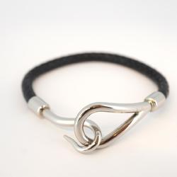 Hermes Bracelet Jumbo Hook Metal Material Leather Silver Black Women's