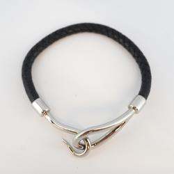 Hermes Bracelet Jumbo Hook Metal Material Leather Silver Black Women's