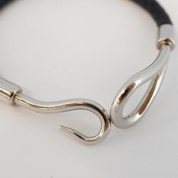 Hermes Bracelet Jumbo Hook Metal Material Leather Silver Black Women's