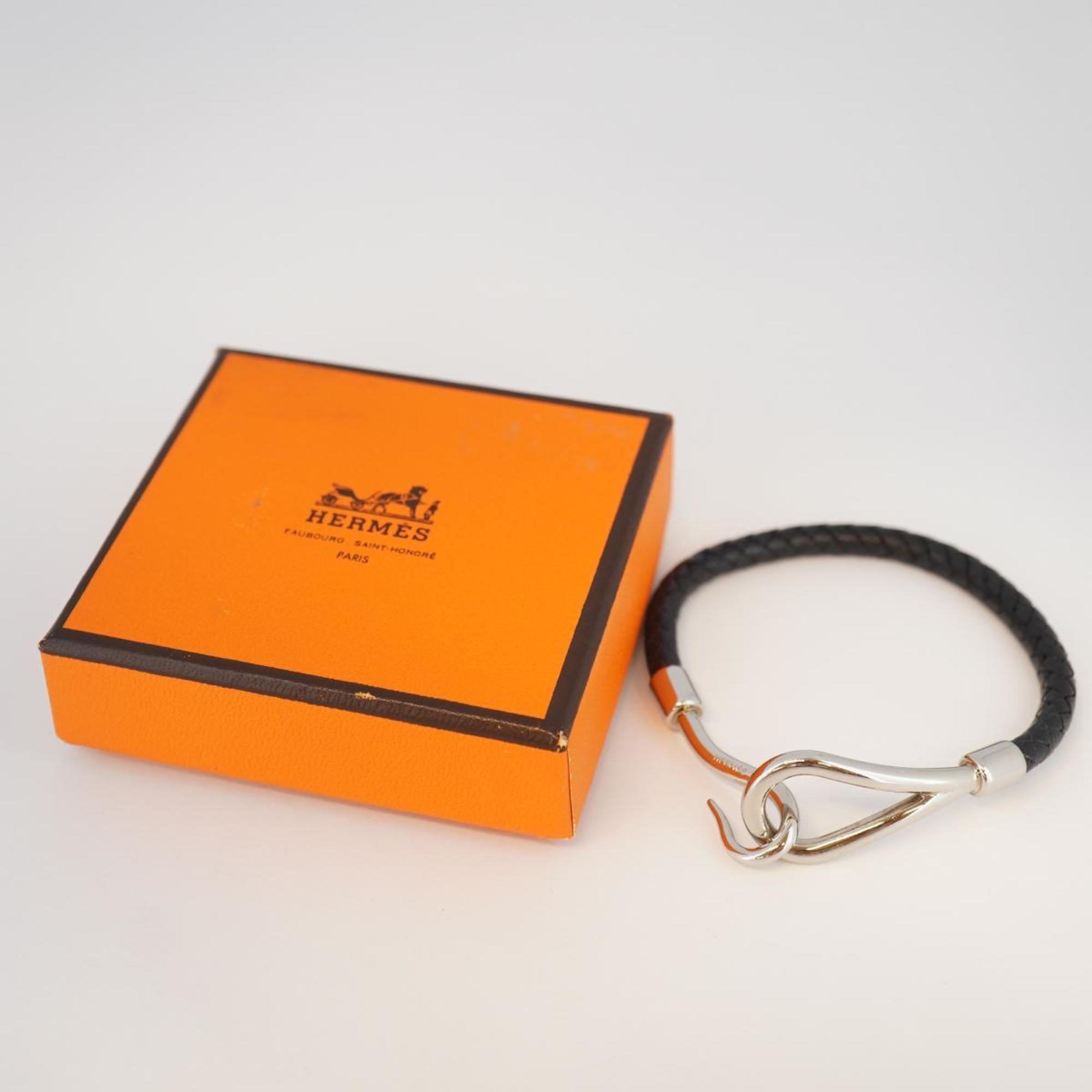 Hermes Bracelet Jumbo Hook Metal Material Leather Silver Black Women's