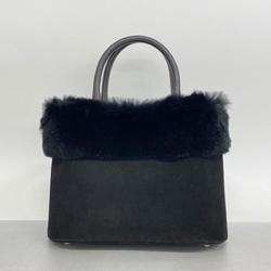 Salvatore Ferragamo Vara Suede Fur Handbag Black Women's