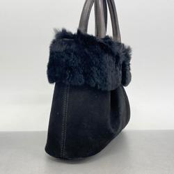 Salvatore Ferragamo Vara Suede Fur Handbag Black Women's