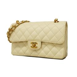 Chanel Shoulder Bag Matelasse W Flap Chain Caviar Skin White Women's