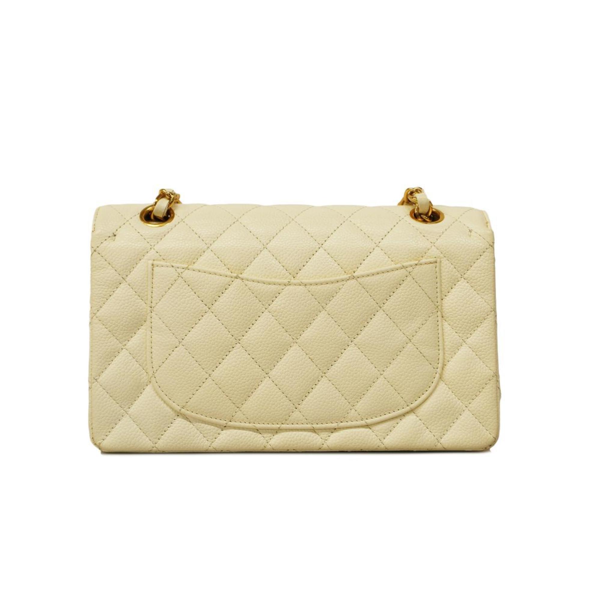 Chanel Shoulder Bag Matelasse W Flap Chain Caviar Skin White Women's