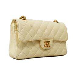 Chanel Shoulder Bag Matelasse W Flap Chain Caviar Skin White Women's