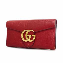 Gucci Long Wallet GG Marmont 400586 Leather Red Women's