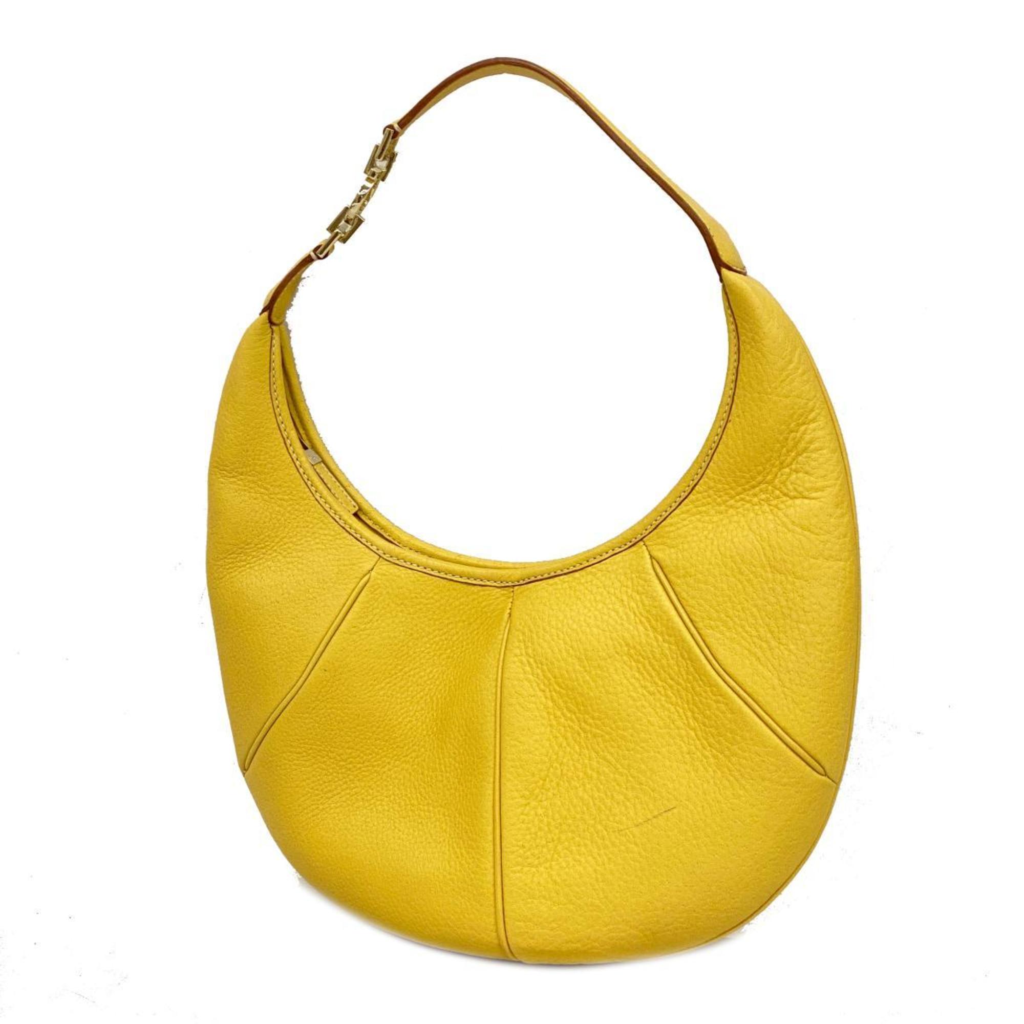 Salvatore Ferragamo Shoulder Bag Gancini Leather Yellow Champagne Women's