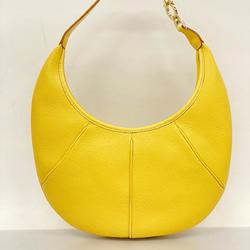 Salvatore Ferragamo Shoulder Bag Gancini Leather Yellow Champagne Women's