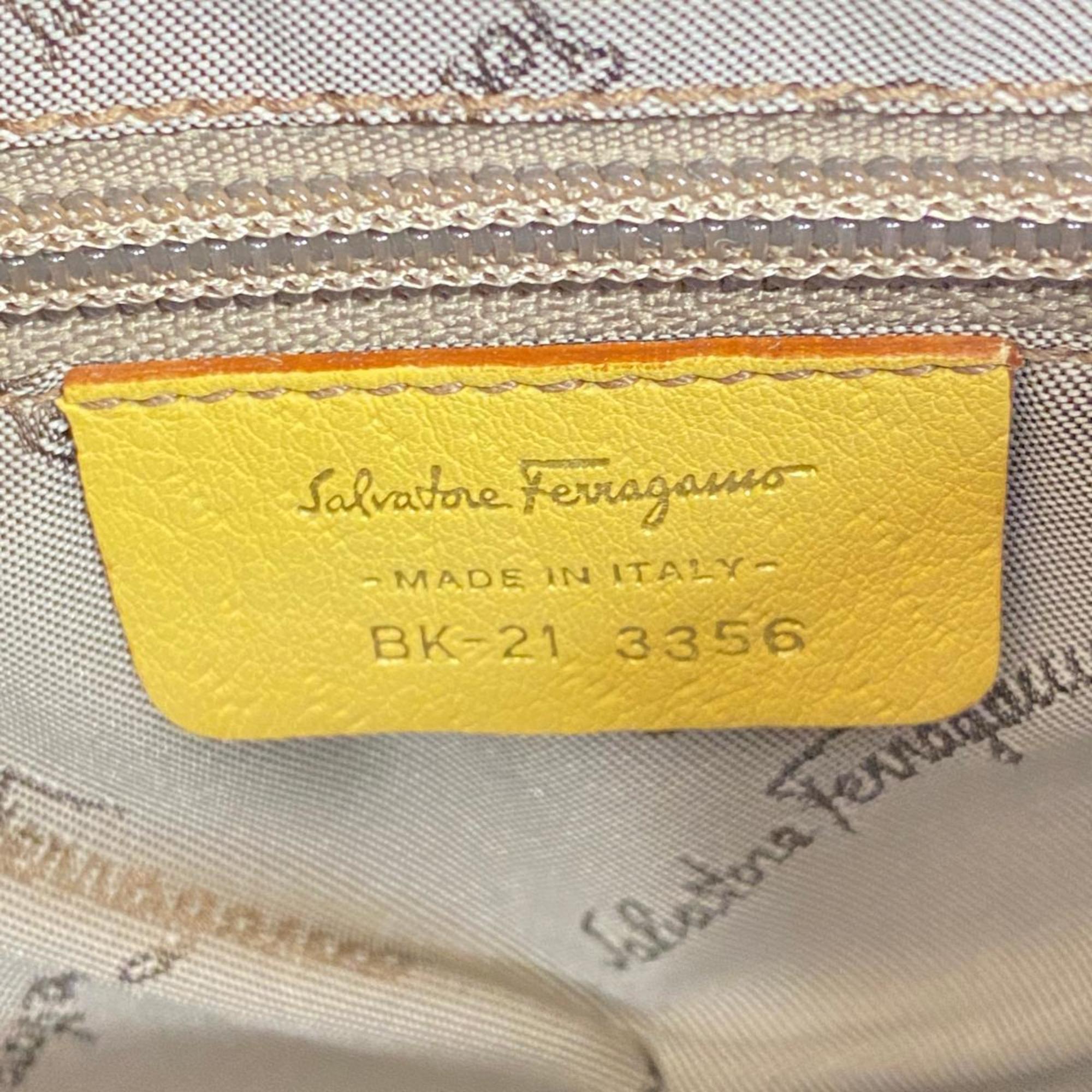 Salvatore Ferragamo Shoulder Bag Gancini Leather Yellow Champagne Women's