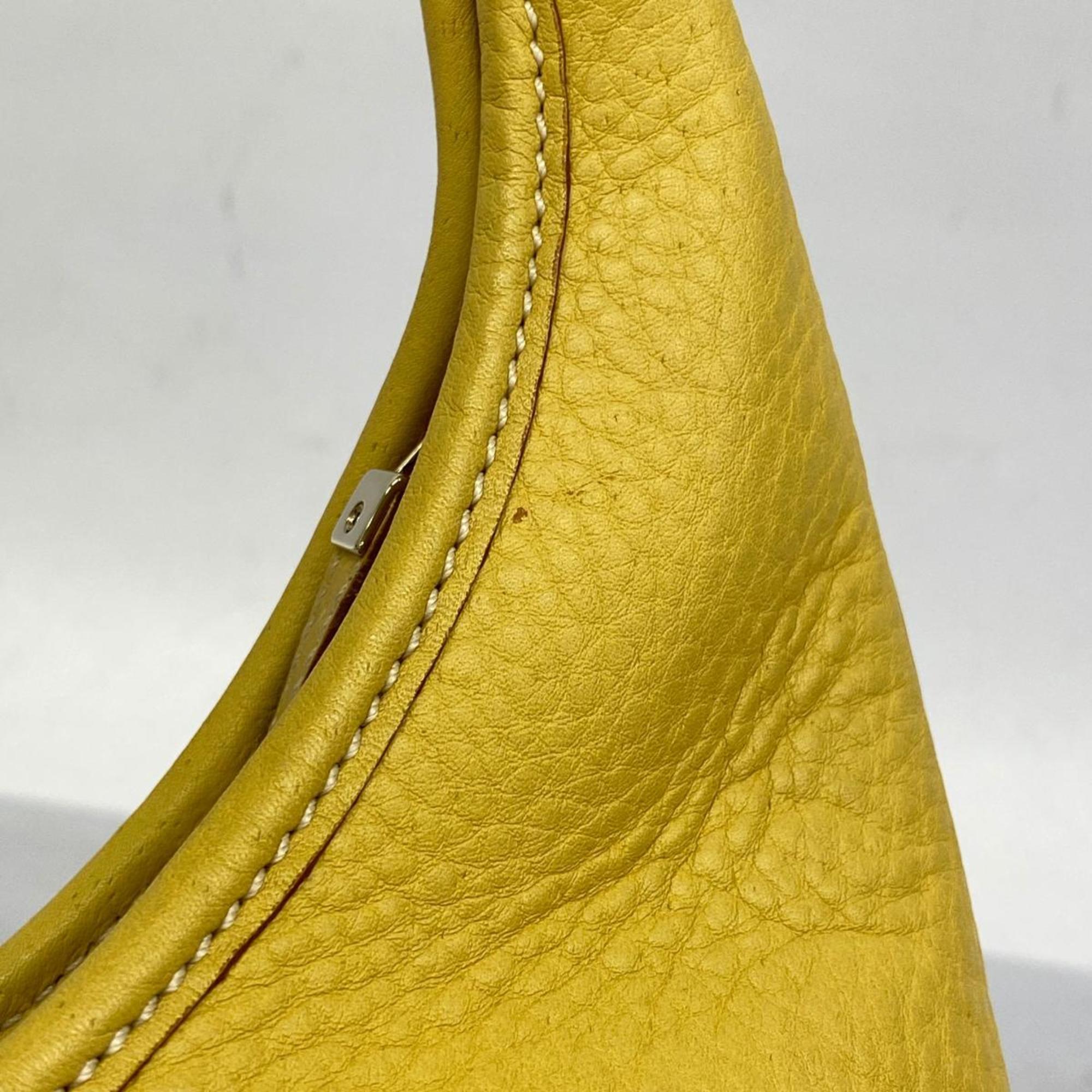 Salvatore Ferragamo Shoulder Bag Gancini Leather Yellow Champagne Women's