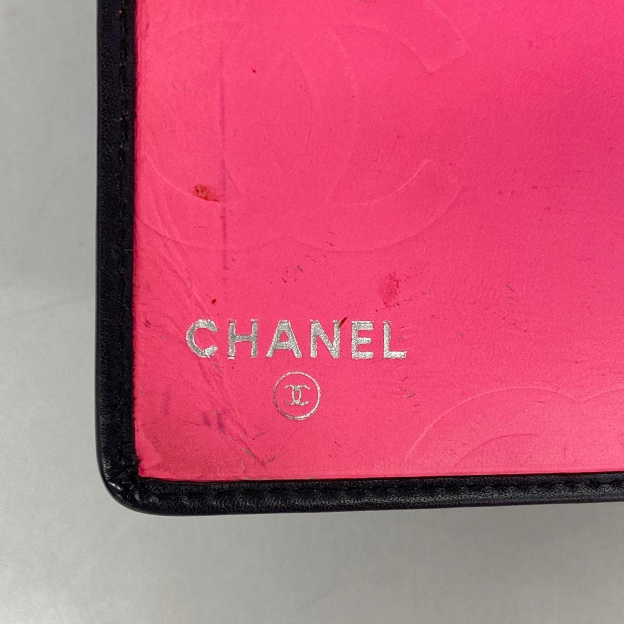 Chanel Long Wallet Cambon Lambskin Patent Leather Black Women's