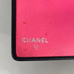 Chanel Long Wallet Cambon Lambskin Patent Leather Black Women's