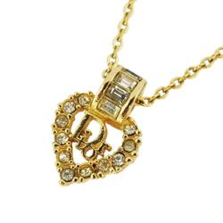 Christian Dior Necklace Rhinestone GP Plated Gold Women's