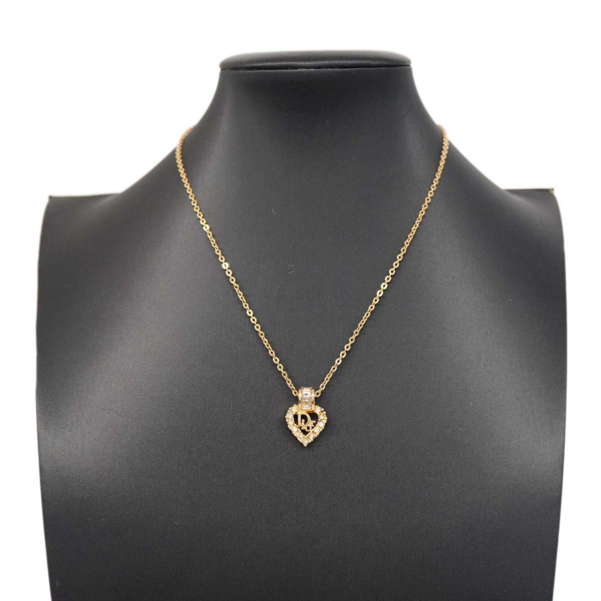 Christian Dior Necklace Rhinestone GP Plated Gold Women's