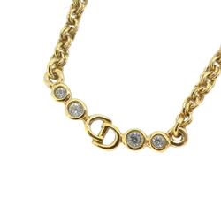 Christian Dior Necklace CD Rhinestone GP Plated Gold Women's