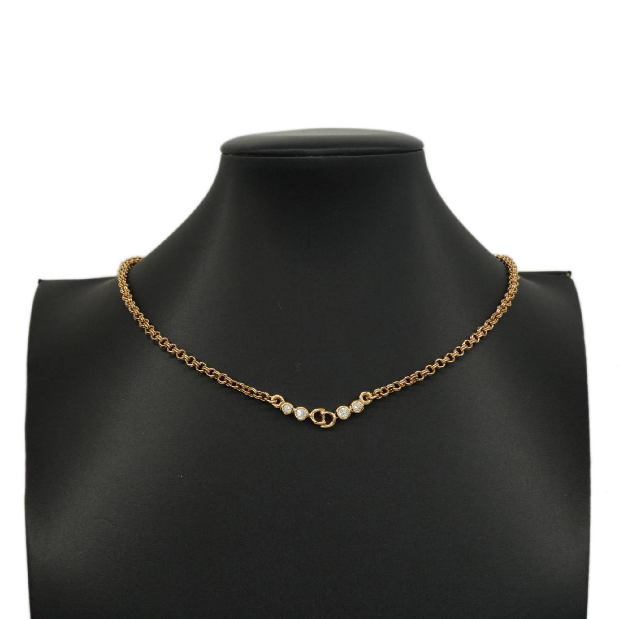 Christian Dior Necklace CD Rhinestone GP Plated Gold Women's