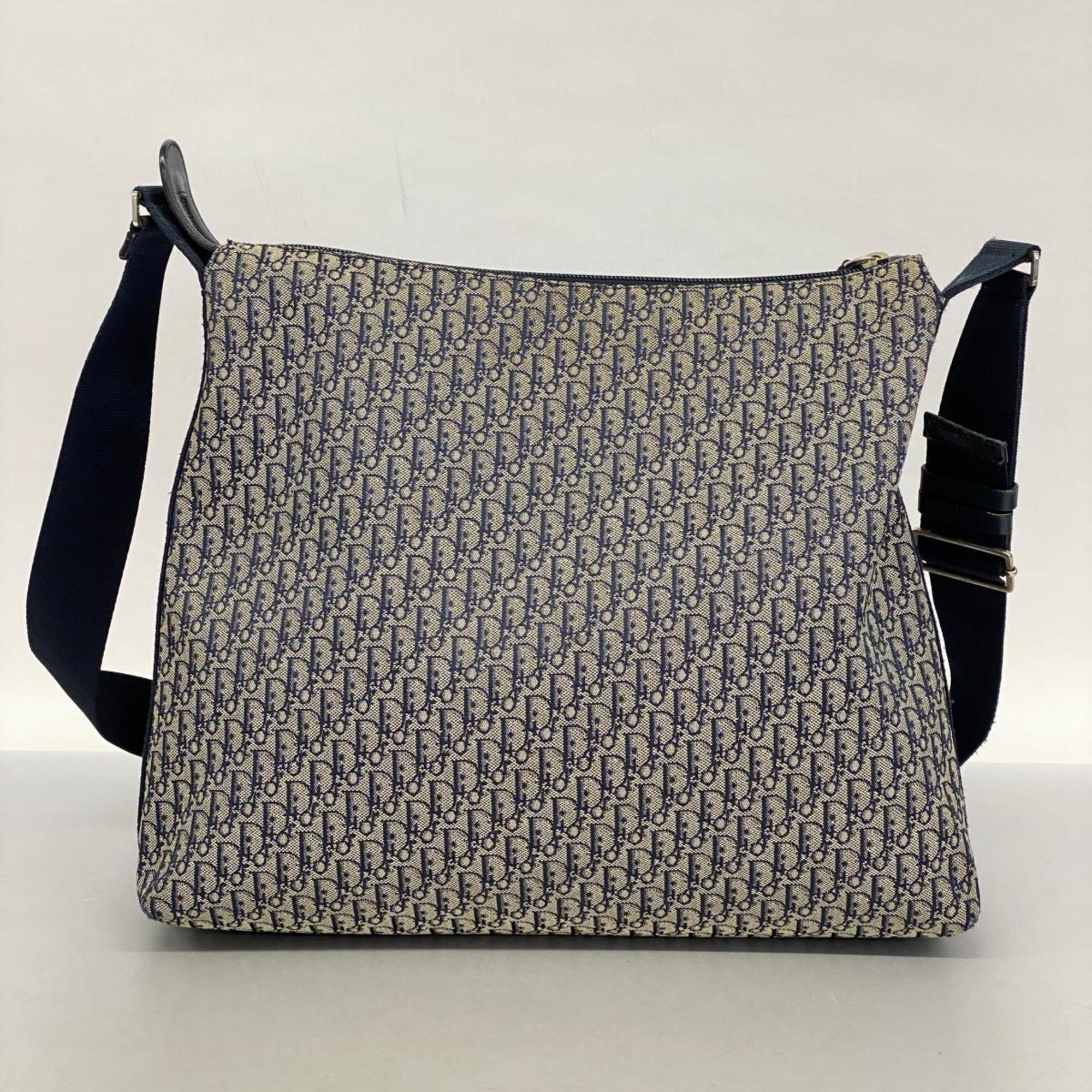 Christian Dior Shoulder Bag Trotter Nylon Canvas Navy Women's