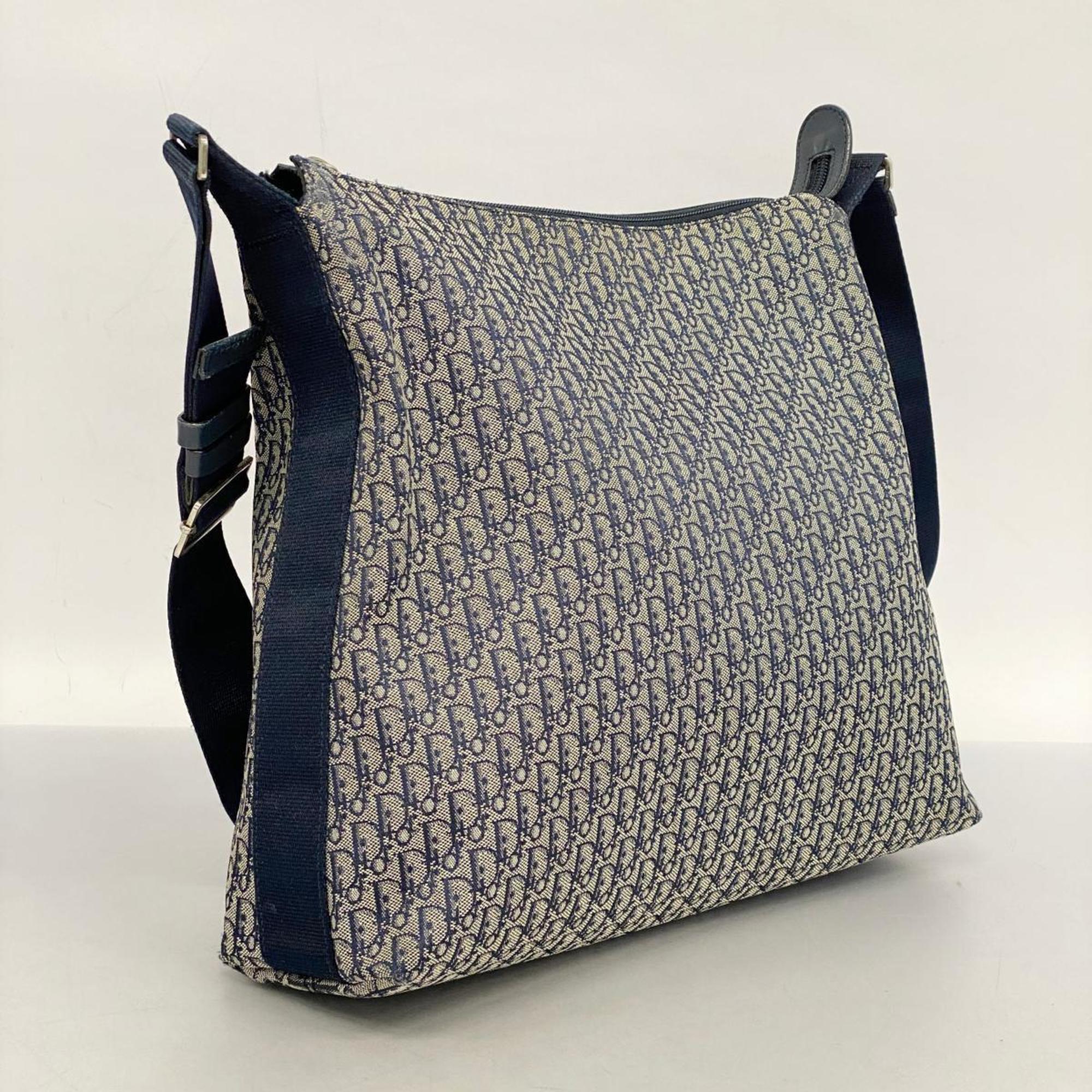 Christian Dior Shoulder Bag Trotter Nylon Canvas Navy Women's