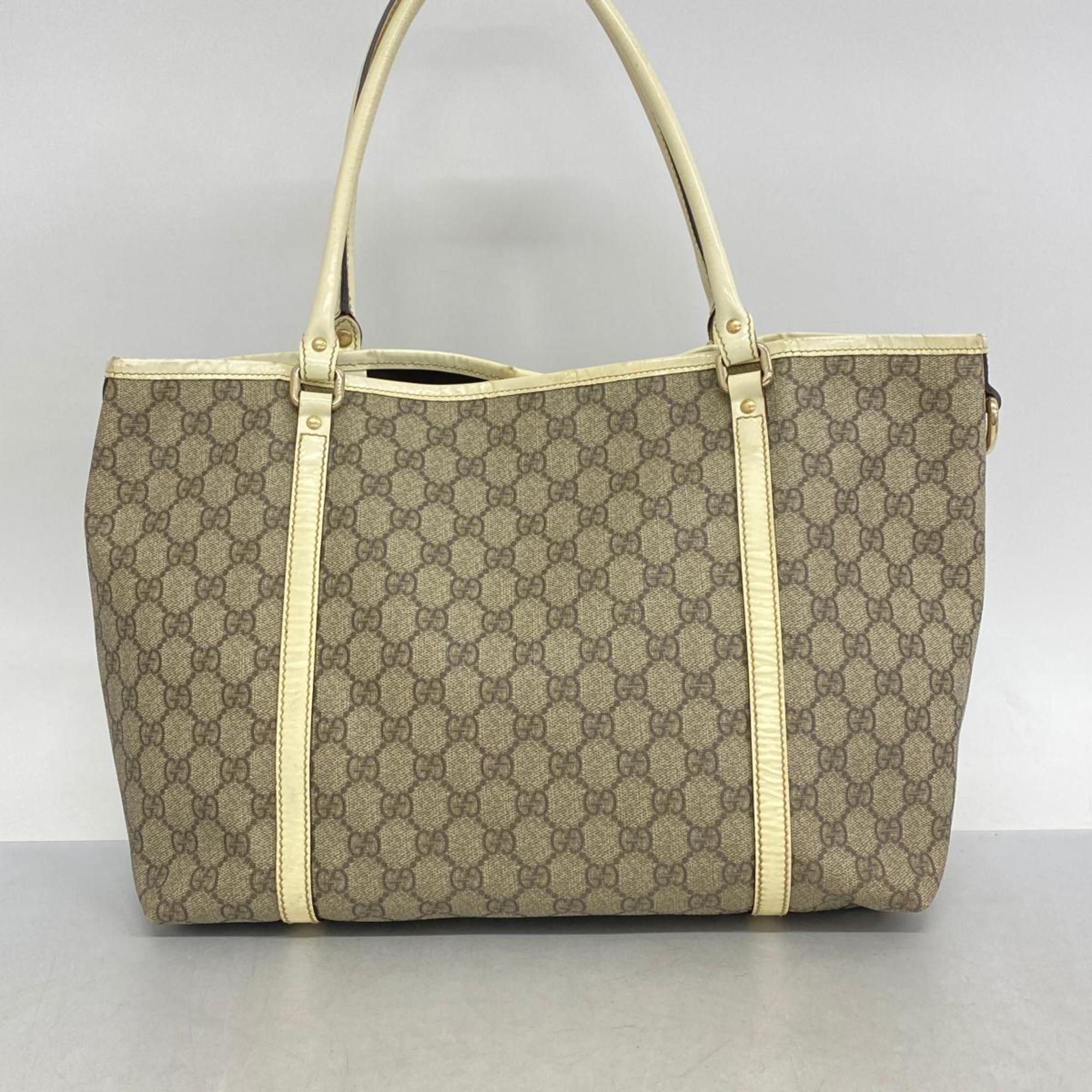 Gucci Tote Bag GG Supreme 197953 Leather Ivory Beige Champagne Women's