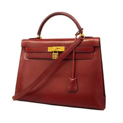 Hermes handbag Kelly 32 A stamp box calf Rouge H ladies