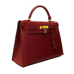 Hermes handbag Kelly 32 A stamp box calf Rouge H ladies