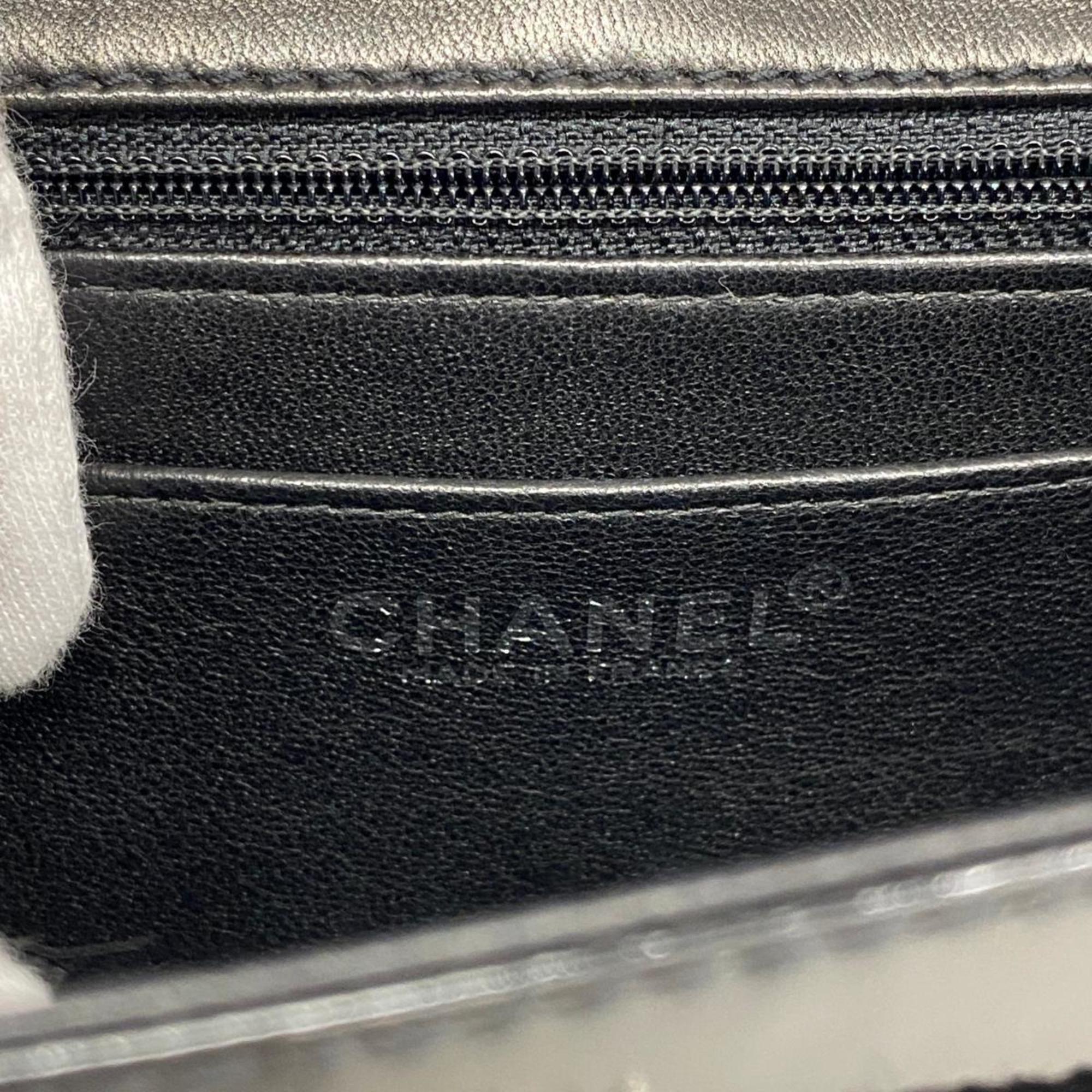 Chanel Shoulder Bag Matelasse Chain Canvas Patent Leather Black Women's