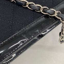 Chanel Shoulder Bag Matelasse Chain Canvas Patent Leather Black Women's