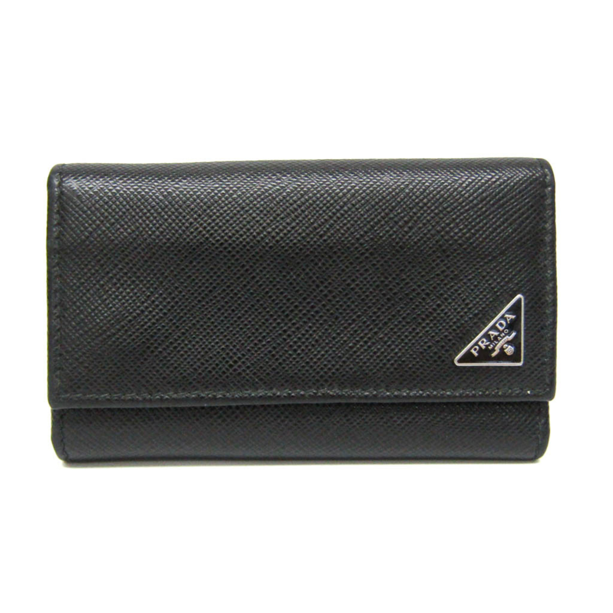 Prada Saffiano 2PG222 Men,Women Leather Key Case Black