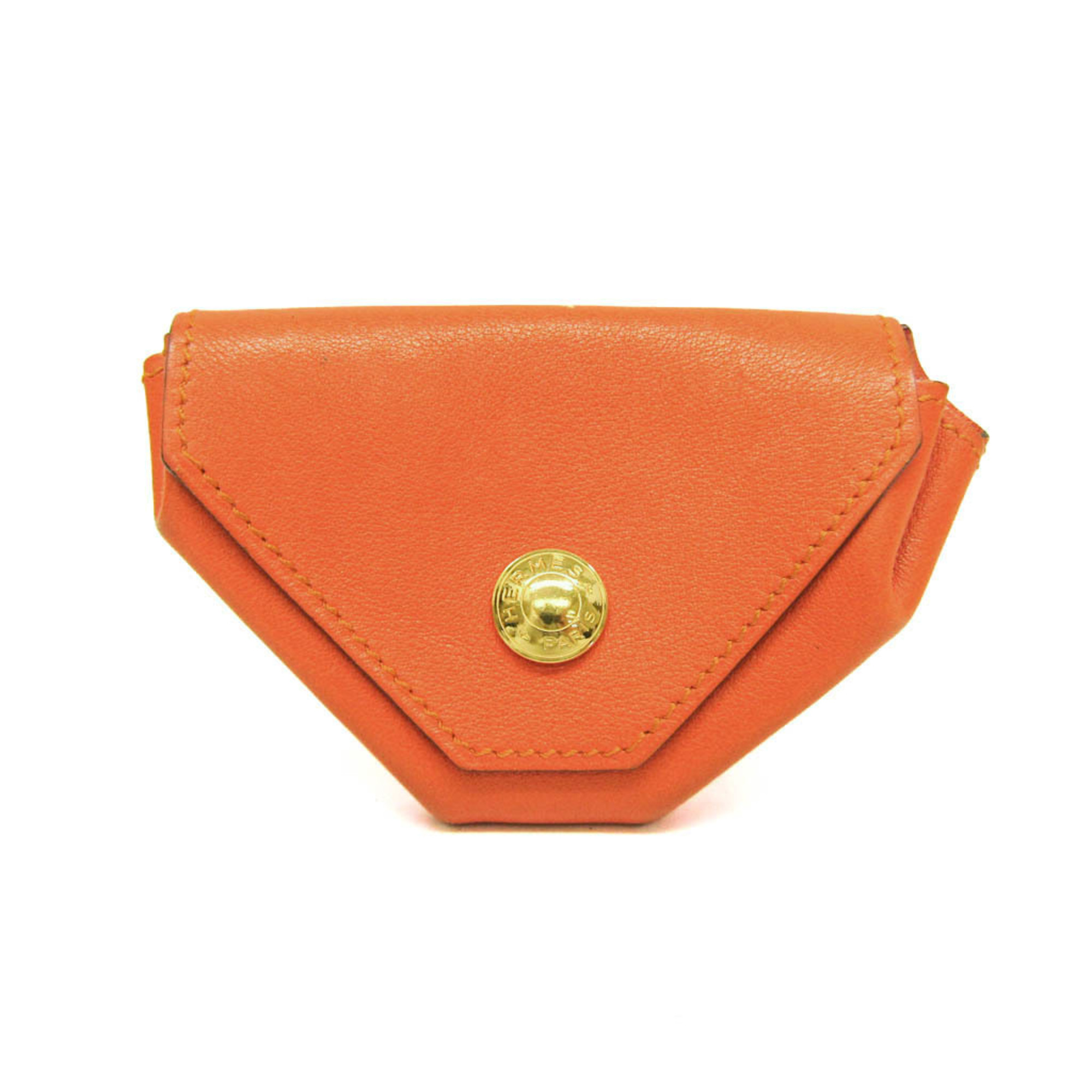 Hermes LE 24 Women's Leather Coin Purse/coin Case Orange