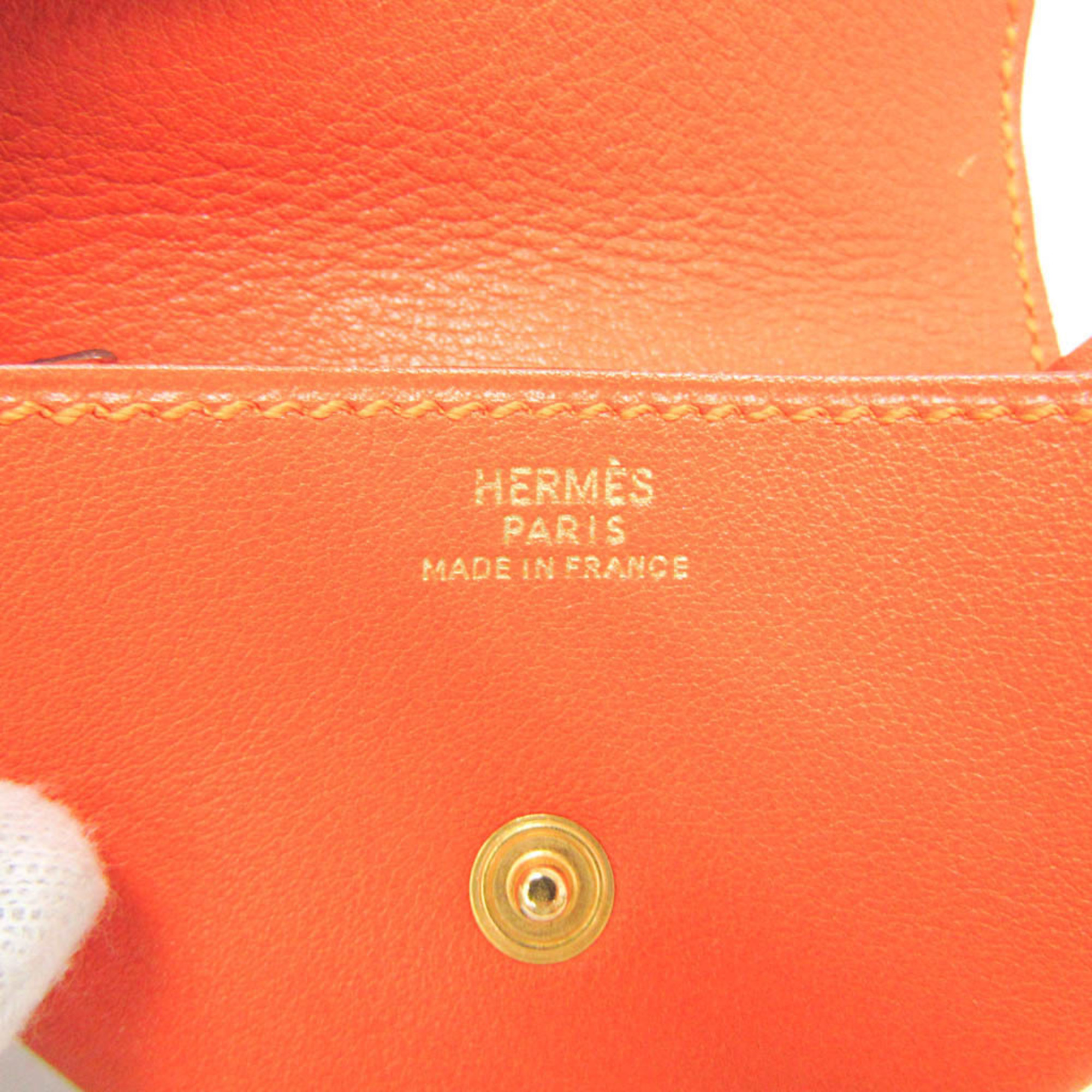 Hermes LE 24 Women's Leather Coin Purse/coin Case Orange