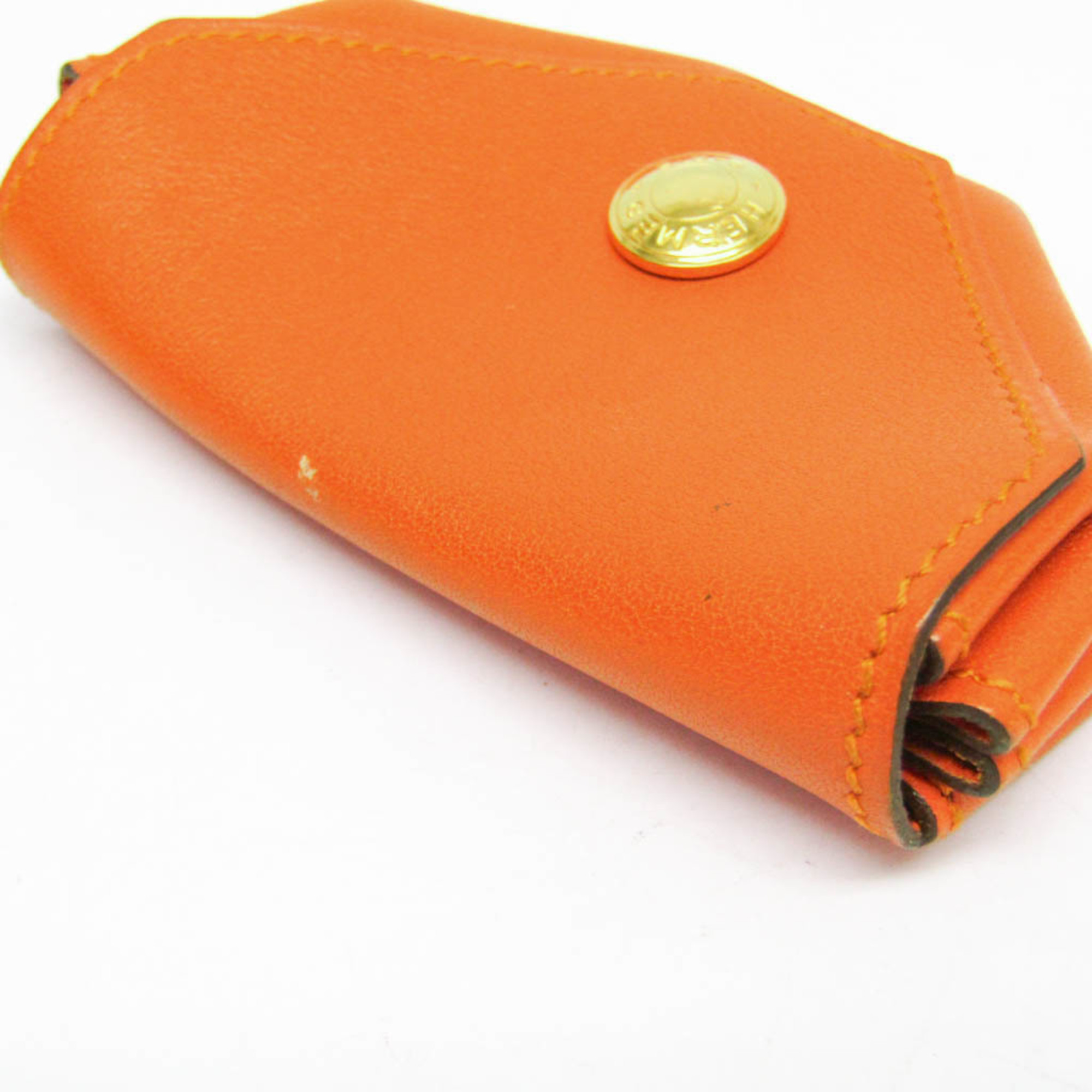 Hermes LE 24 Women's Leather Coin Purse/coin Case Orange