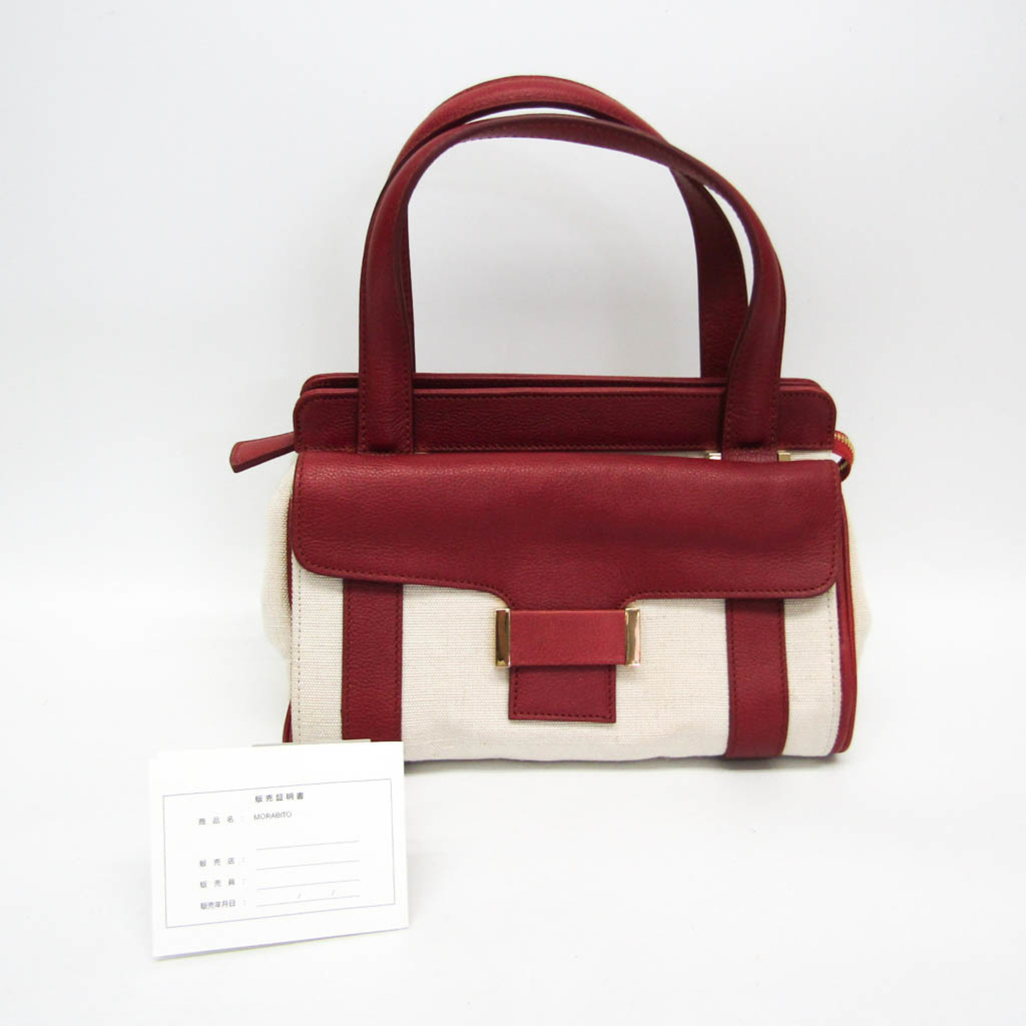 Morabito Women's Leather,Canvas Handbag Off-white,Red Color