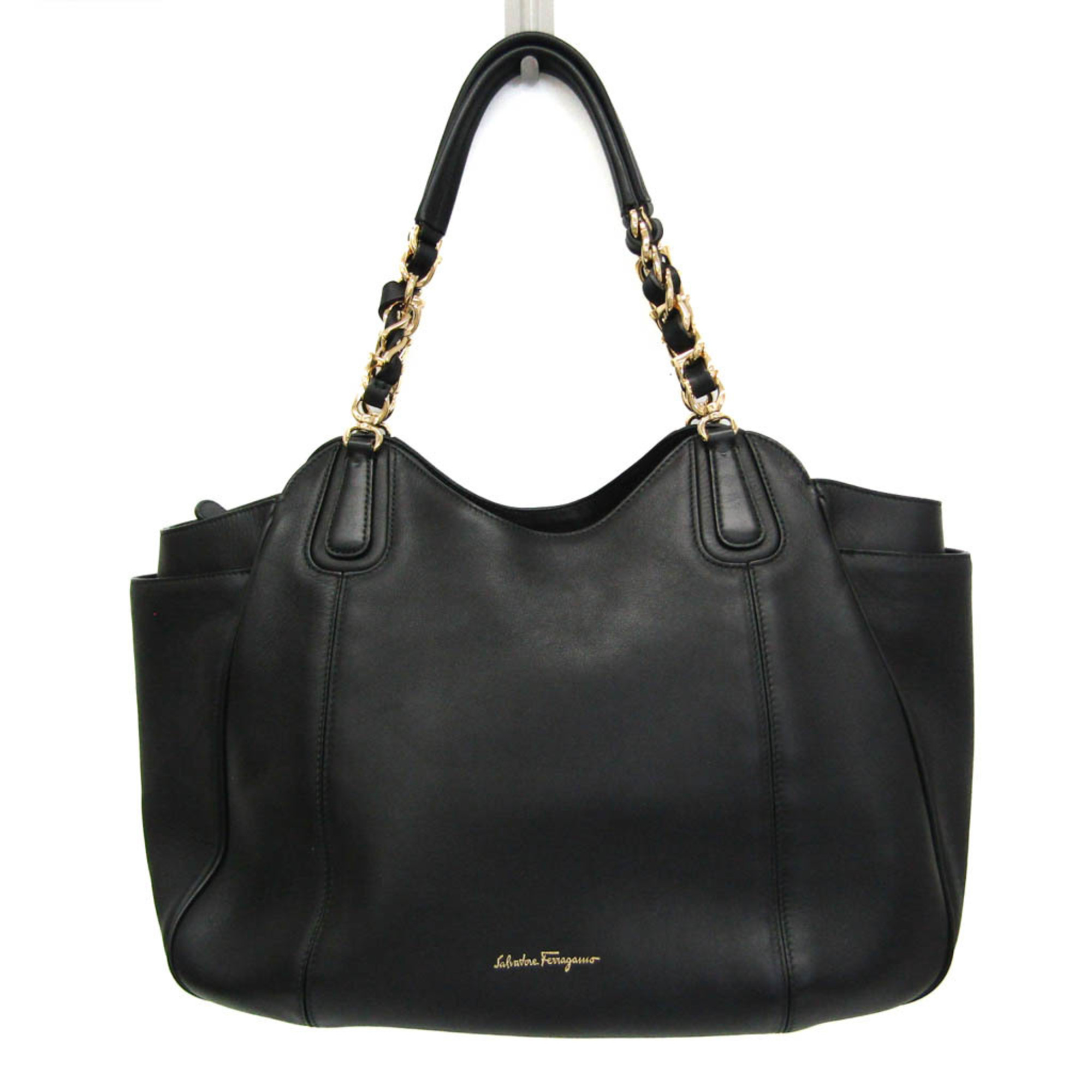 Salvatore Ferragamo Gancini AB-21 F076 Women's Leather Tote Bag Black