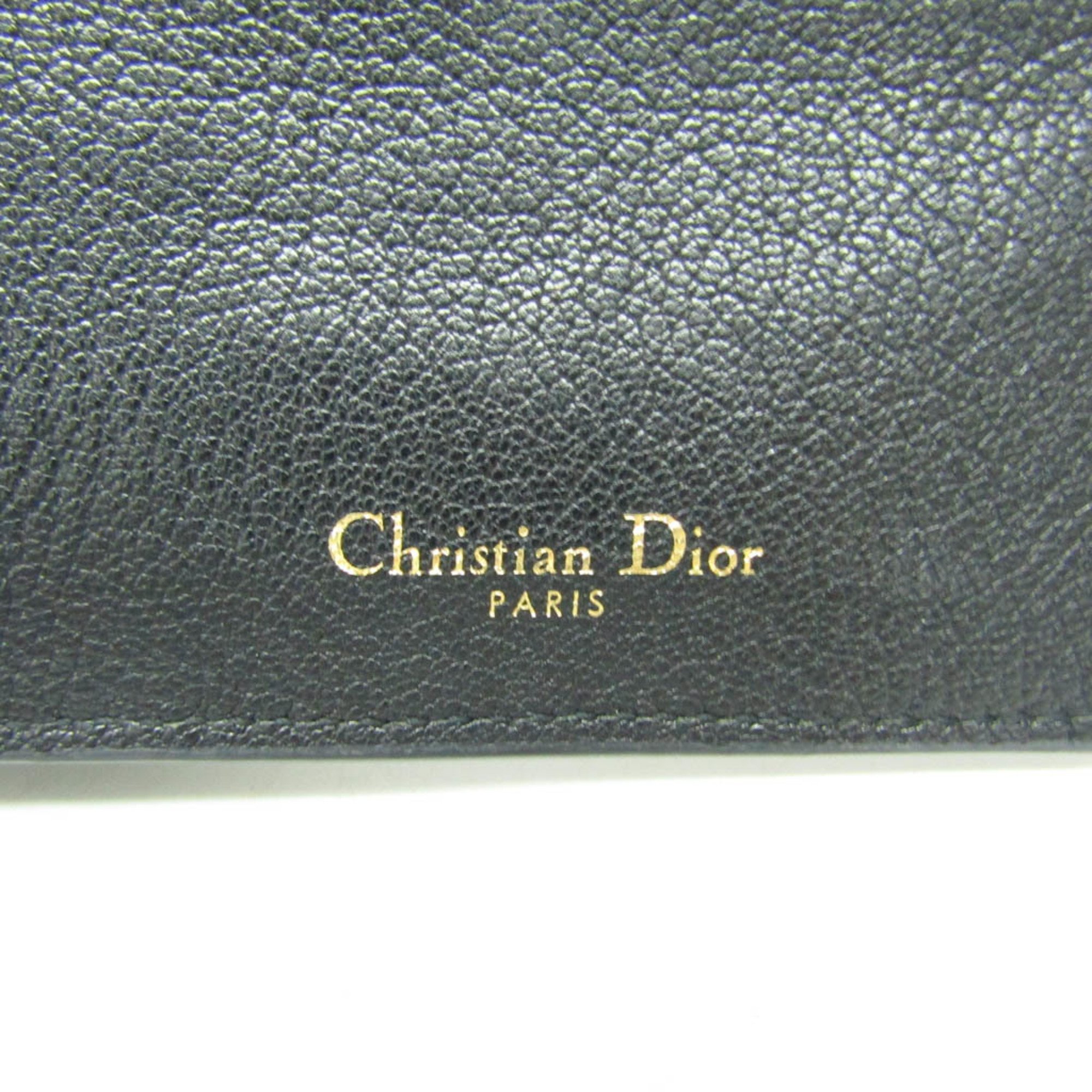 Christian Dior Saddle Cosmos Zip Card Holder Women's Leather Card Wallet Black