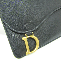 Christian Dior Saddle Cosmos Zip Card Holder Women's Leather Card Wallet Black