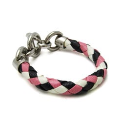 Prada Braiding Leather,Metal Charm Bracelet Black,Pink,White