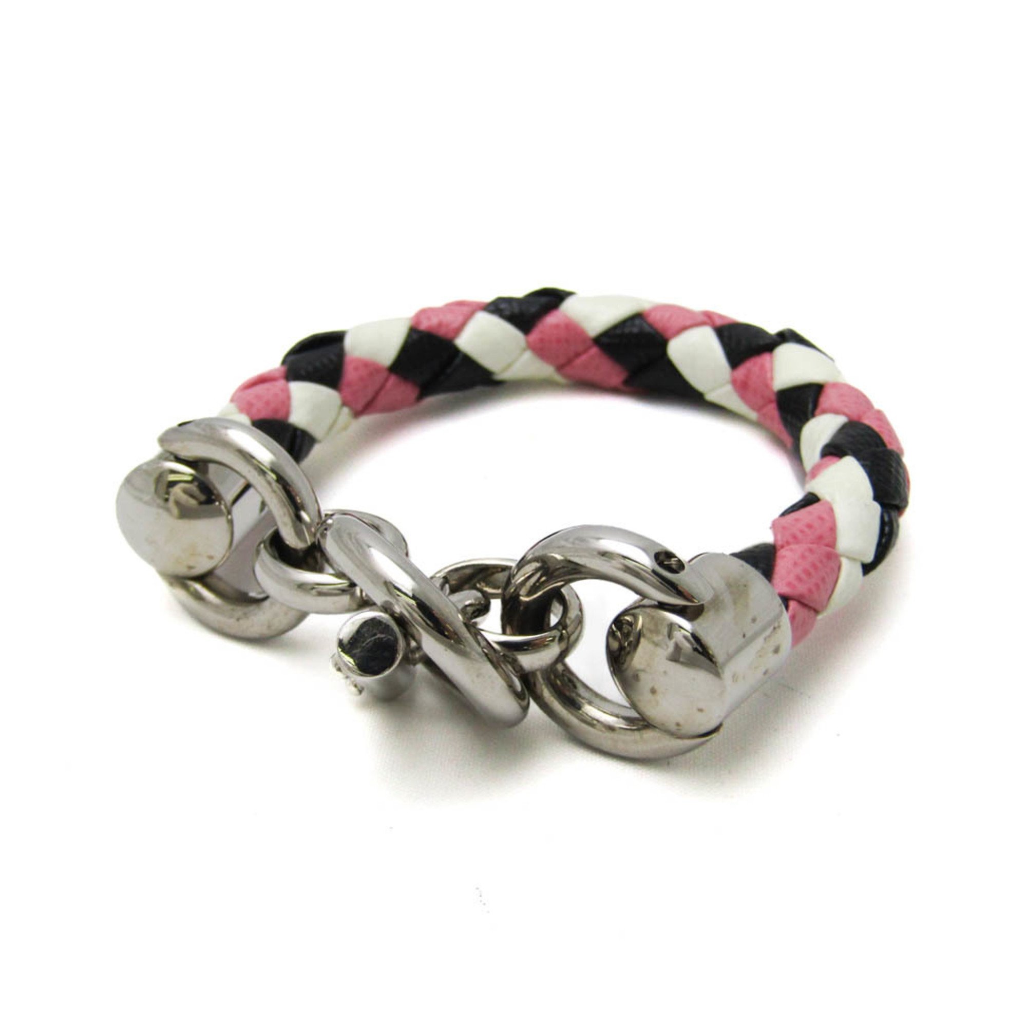 Prada Braiding Leather,Metal Charm Bracelet Black,Pink,White