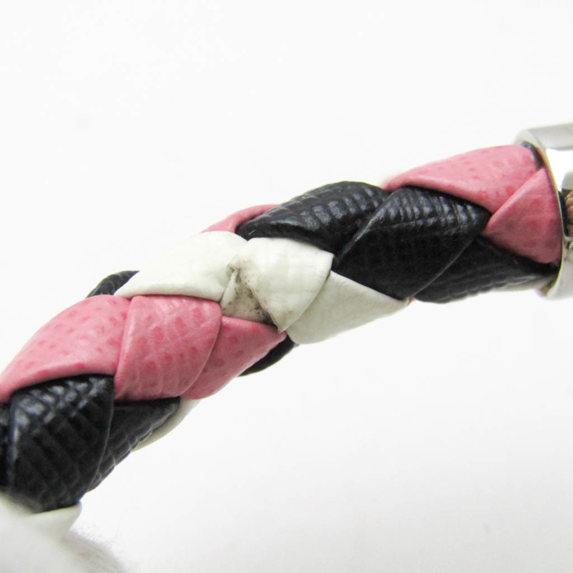 Prada Braiding Leather,Metal Charm Bracelet Black,Pink,White