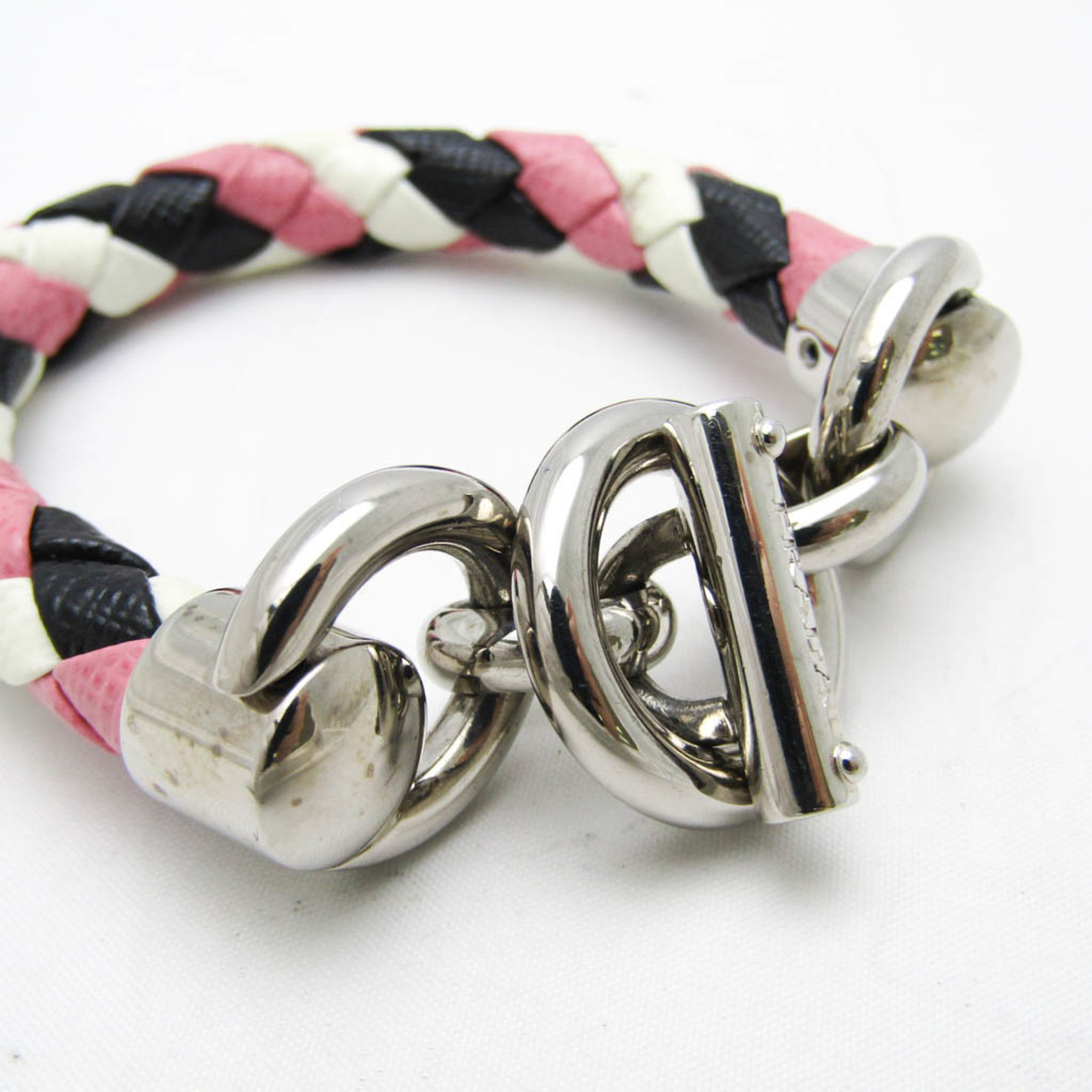 Prada Braiding Leather,Metal Charm Bracelet Black,Pink,White