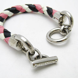 Prada Braiding Leather,Metal Charm Bracelet Black,Pink,White