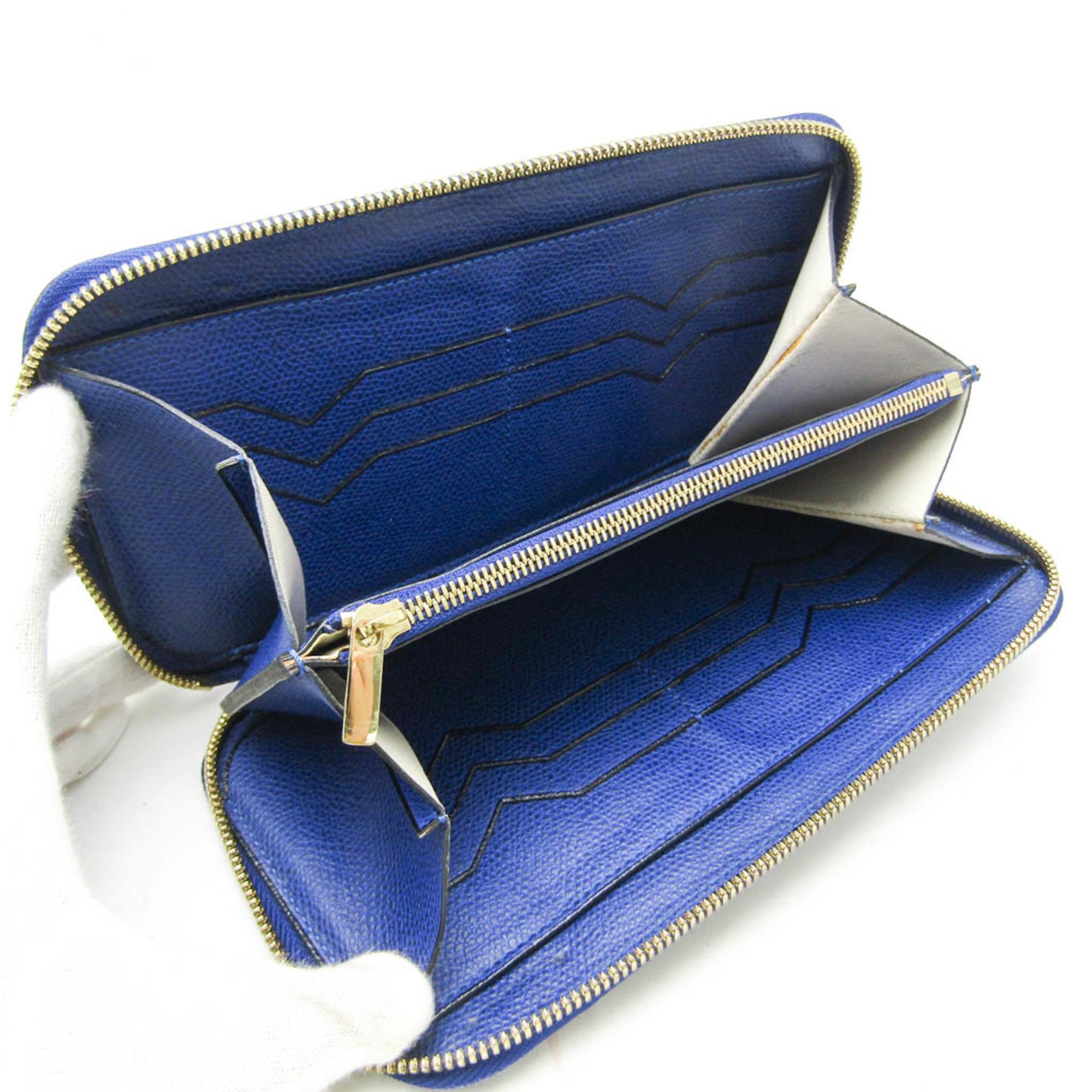 Valextra V9L06 Women's  Calfskin Long Wallet (bi-fold) Royal Blue