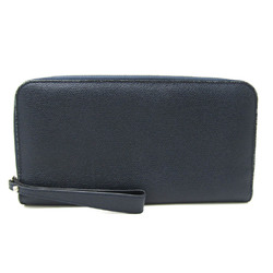 Valextra Round Zip Men's Leather Long Wallet (bi-fold) Dark Navy