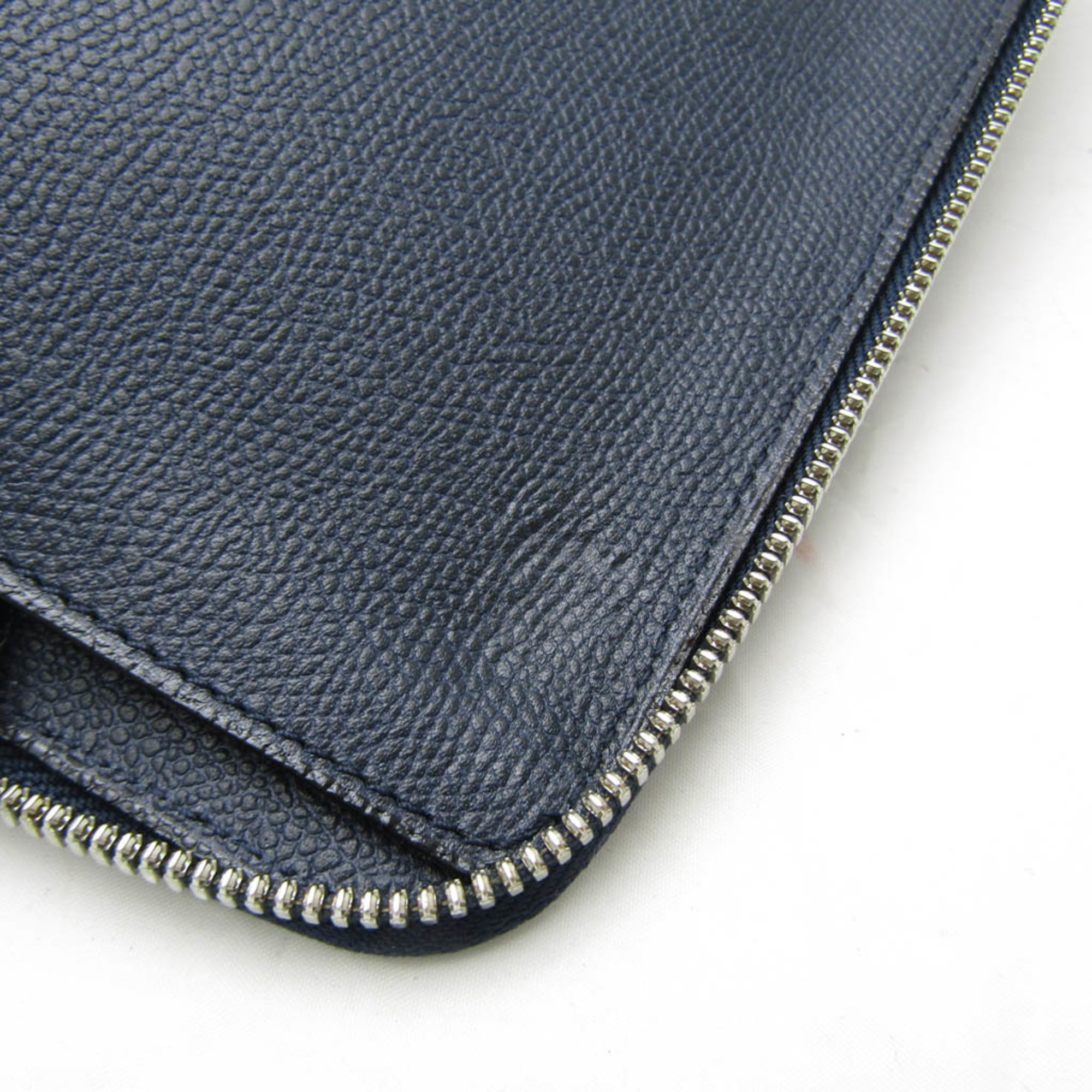 Valextra Round Zip Men's Leather Long Wallet (bi-fold) Dark Navy