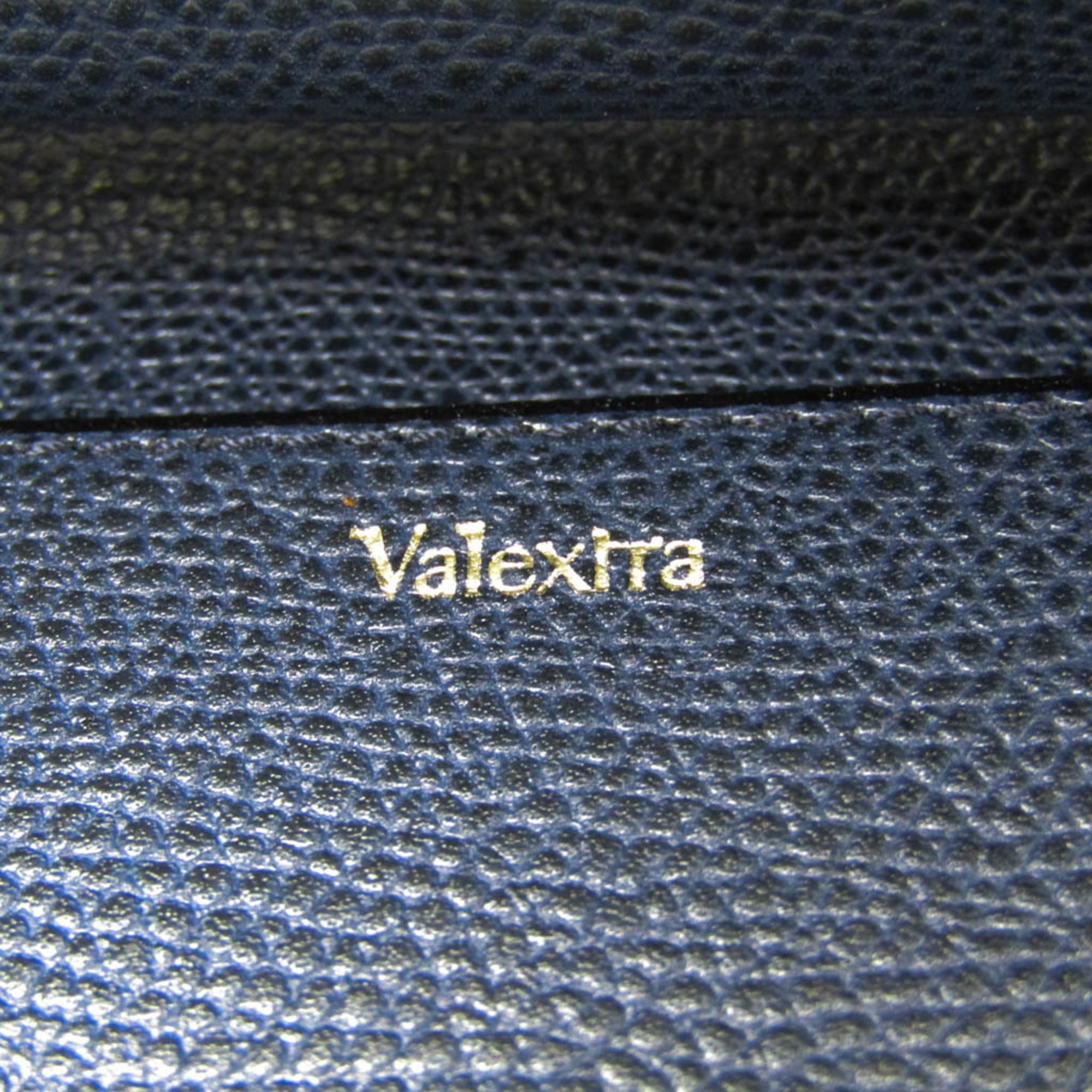 Valextra Round Zip Men's Leather Long Wallet (bi-fold) Dark Navy