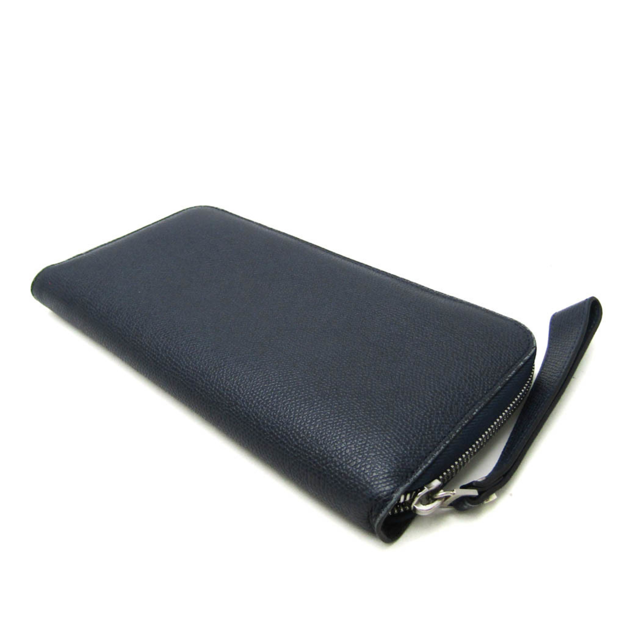 Valextra Round Zip Men's Leather Long Wallet (bi-fold) Dark Navy