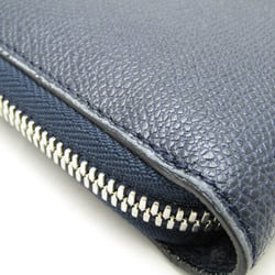 Valextra Round Zip Men's Leather Long Wallet (bi-fold) Dark Navy